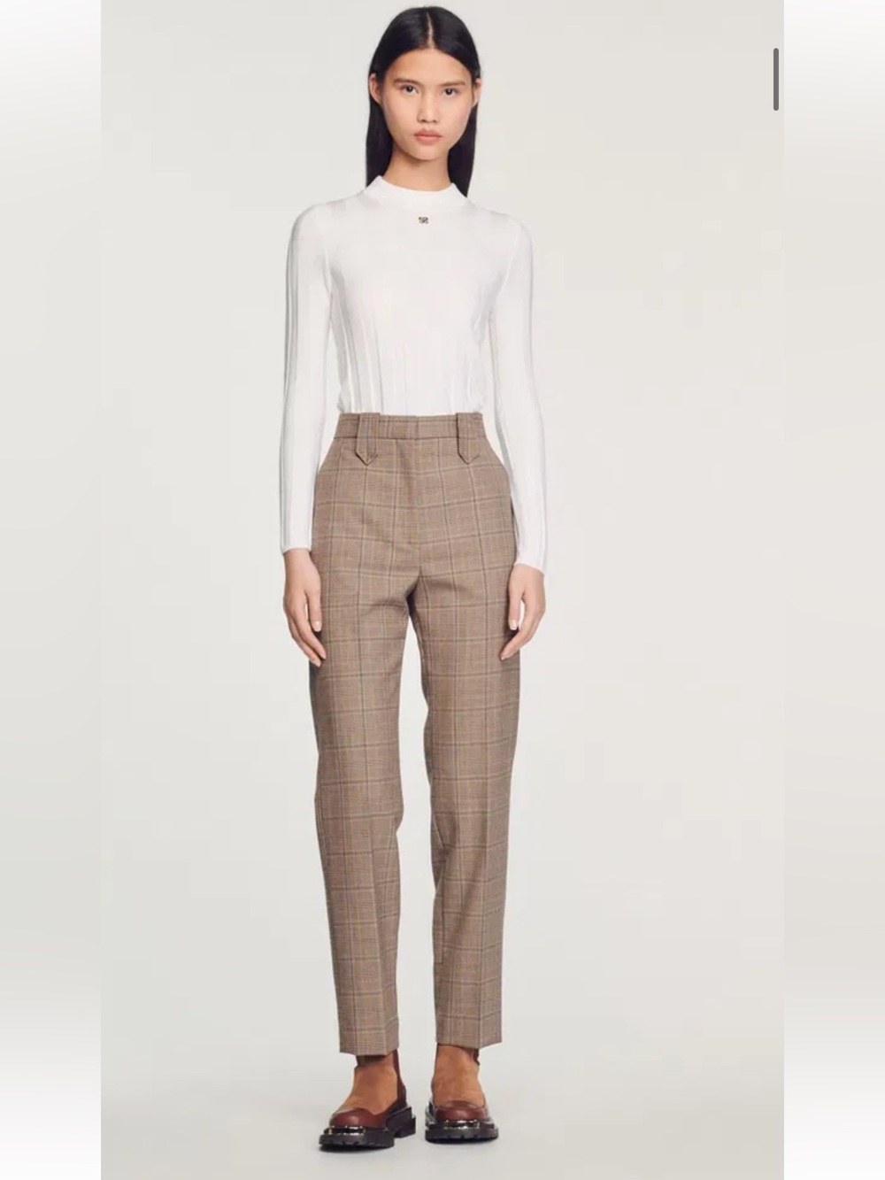 Sandro Brown Plaid High-Rise Tailored Trousers - Checkered - NWT